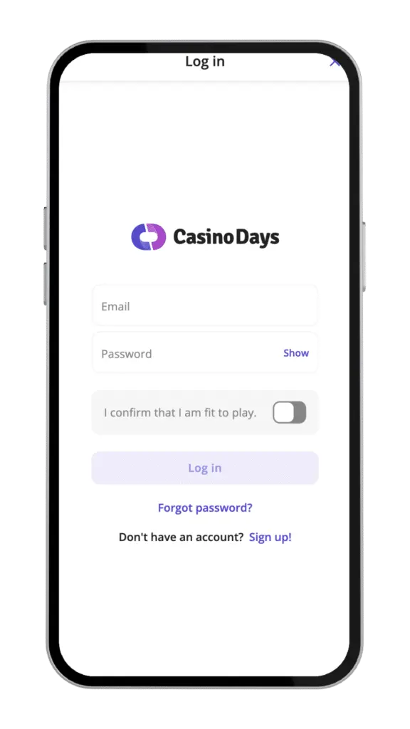 Mobile app registration at casino days